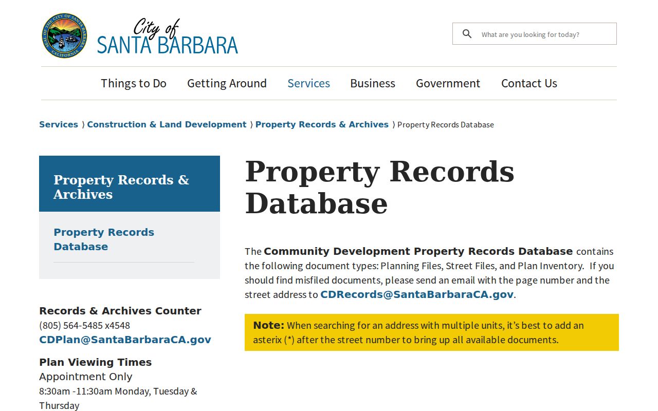 Santa Barbara County people directories city property records database