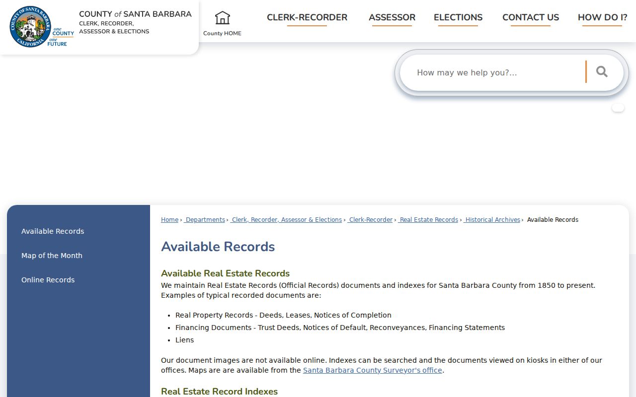 Santa Barbara County public records historical archives holdings