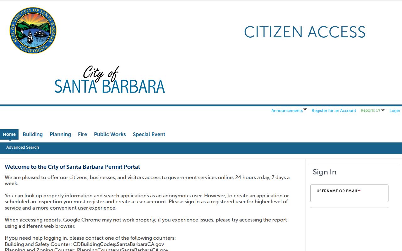 Santa Barbara County public records City Accela permit portal