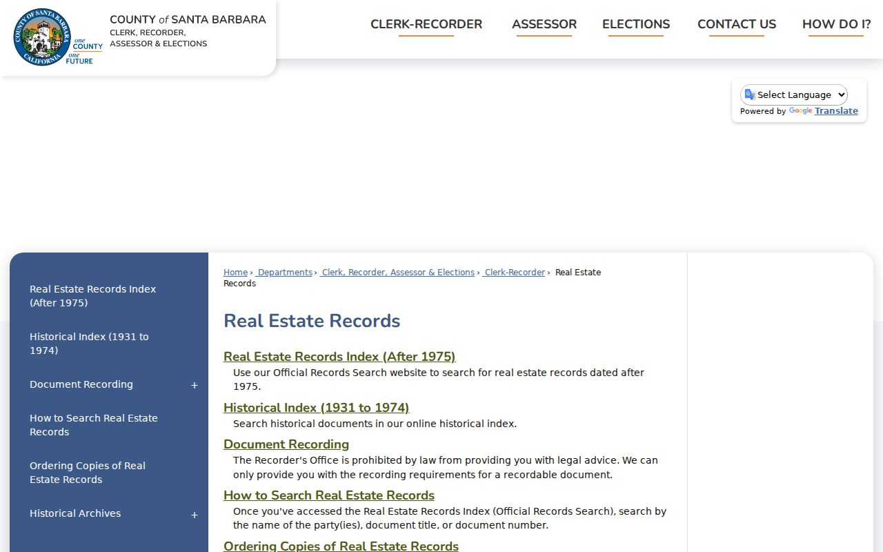 Santa Barbara County public records real estate access page